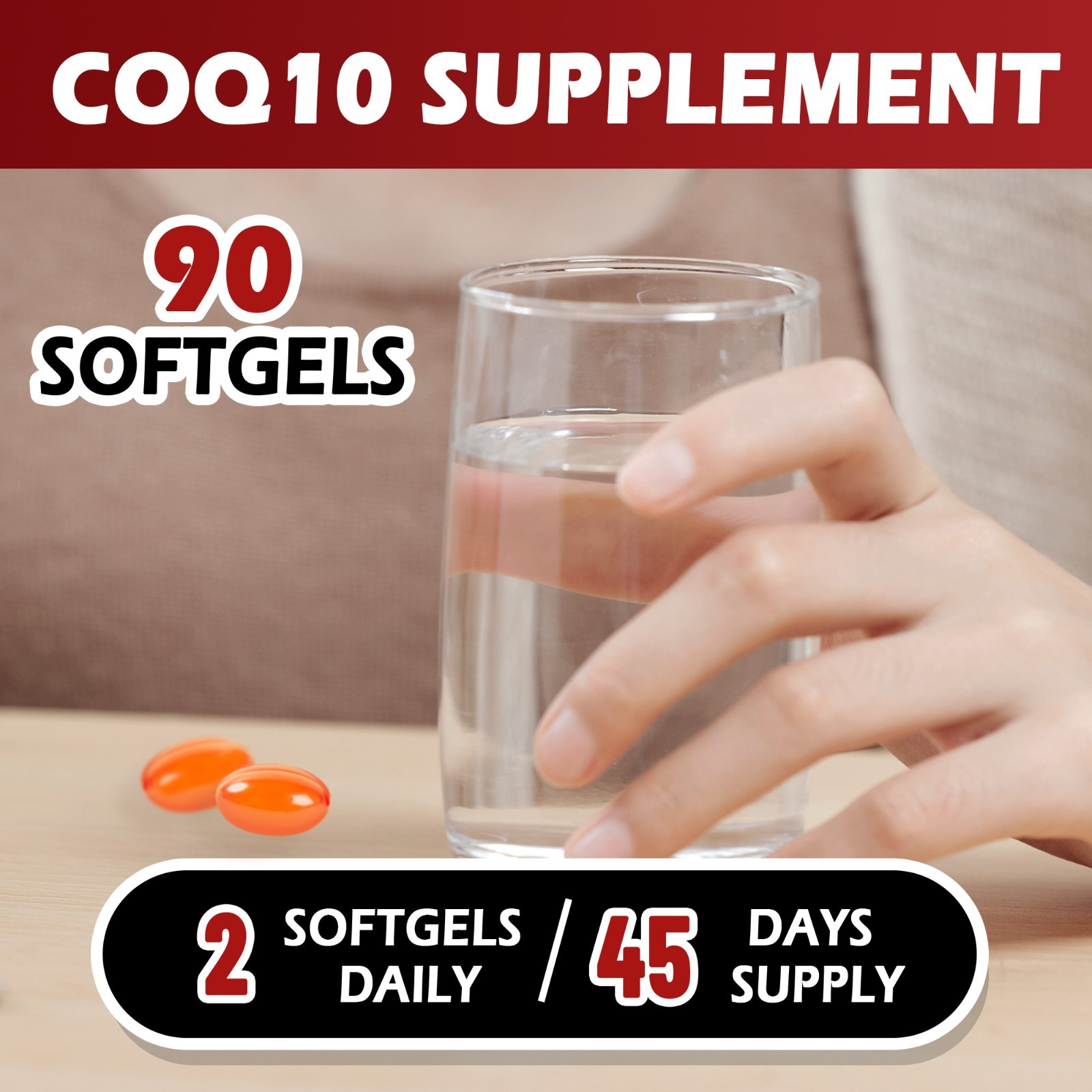 CoQ10 400mg Dietary Supplement, 90 Softgels, Antioxidant Support, Made in the US