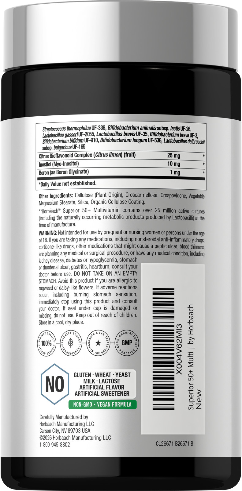 Multivitamin for Men and Women Over 50 | 120 Vegan Caplets | by Horbäach