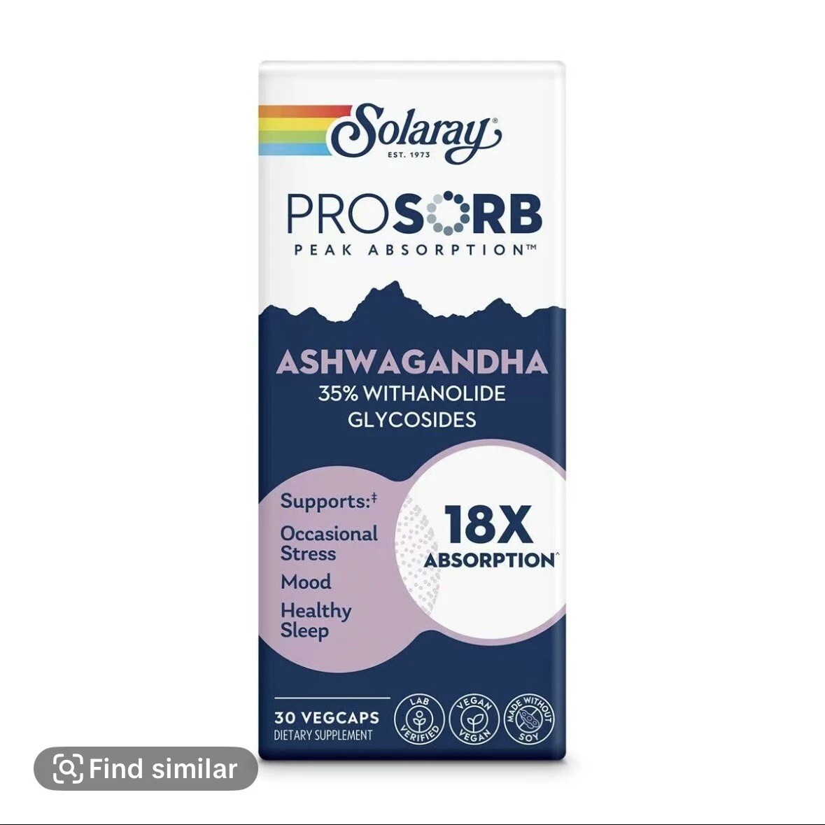 LOT Of 2 SOLARAY PROSORB ASHWAGANDHA 18x Absorption– 30 VegCaps Each~Exp 6/2026