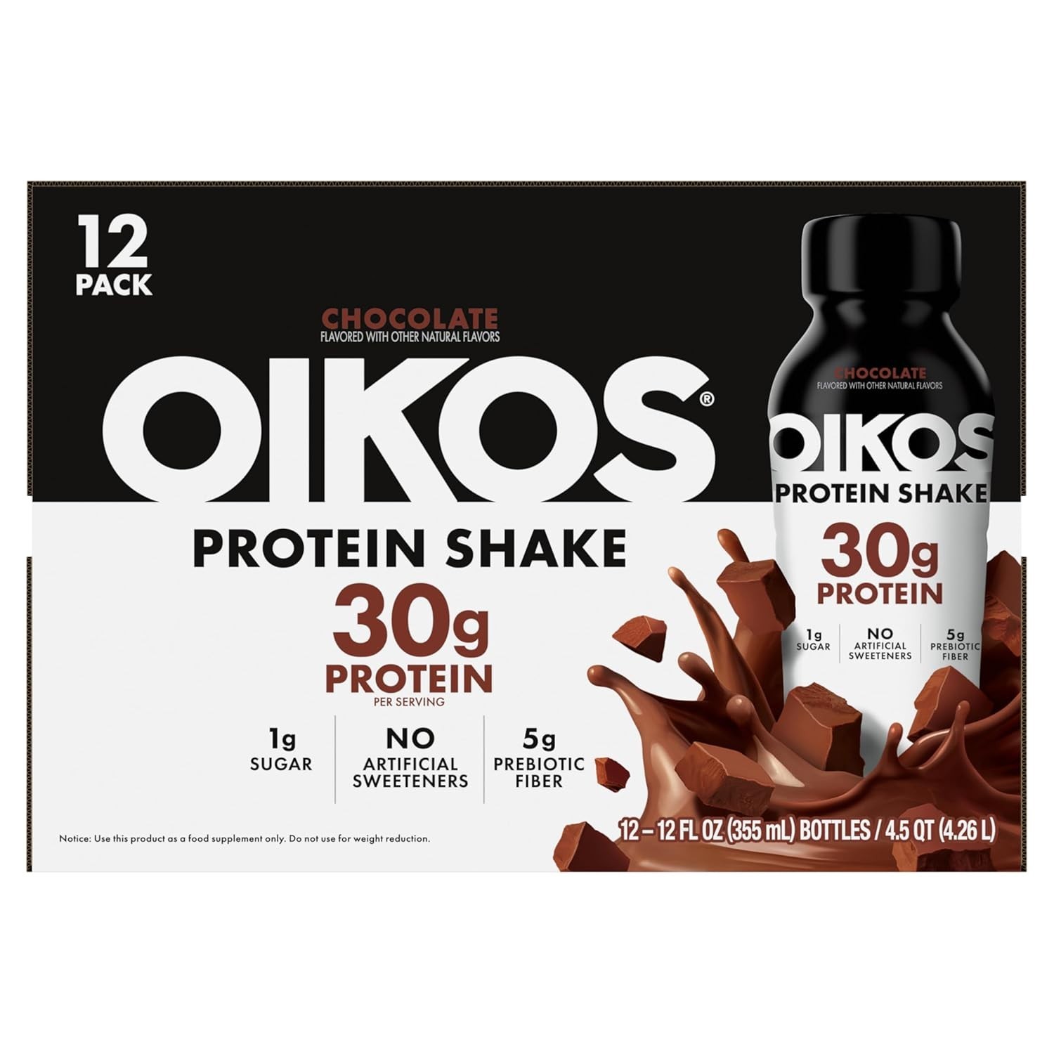 Oikos Protein Shake, Chocolate, 30g Protein, Ready to Drink, 12 fl oz, 12 count*
