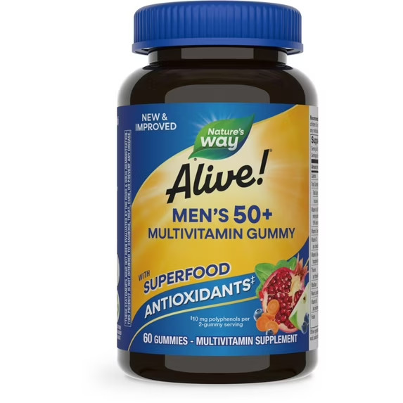 Nature’s Way Alive! Men’s 50+ Gummy Multivitamins, B-Vitamins, Fruit , 60 Count