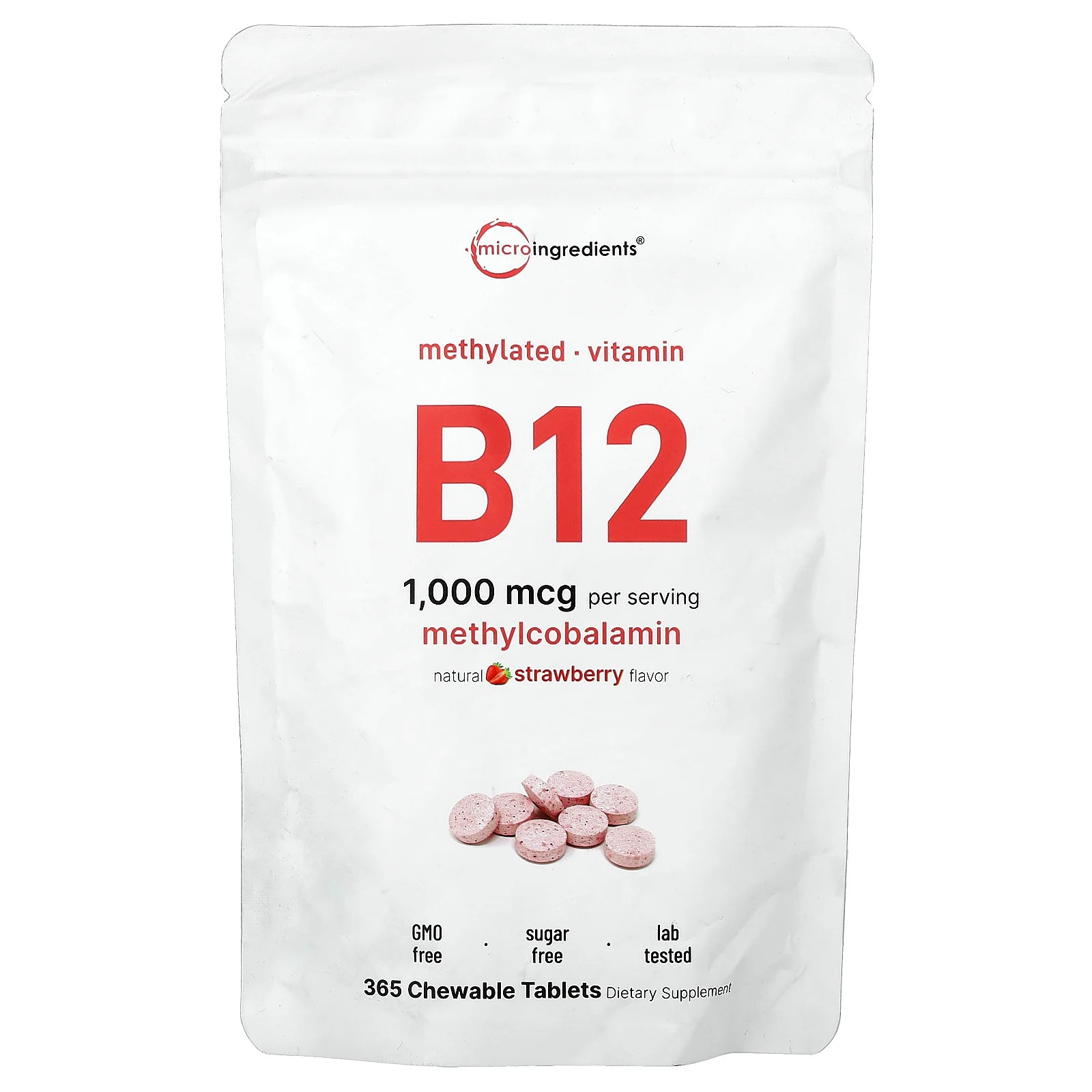 Vitamin B12, Natural Strawberry, 1,000 mcg, 365 Chewable Tablets