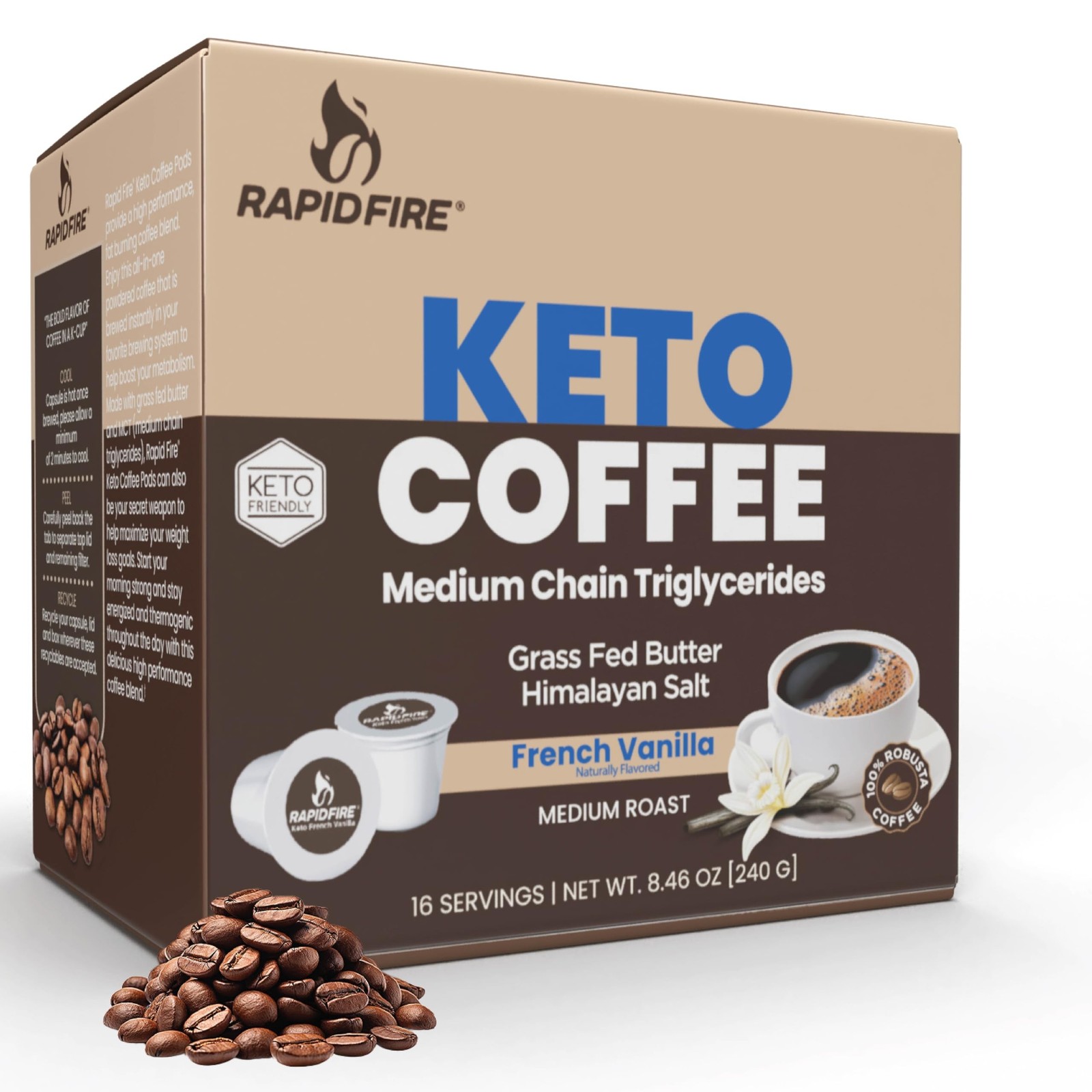 Rapidfire French Vanilla Ketogenic High Performance Keto Coffee Pods, Support…