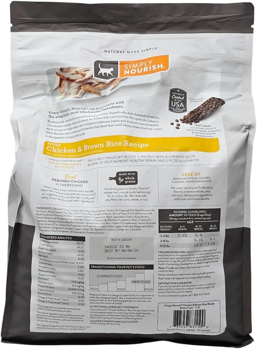 SIMPLY NOURISH Kitten Chicken and Brown Rice Dry Cat Food,7 Pound Bag