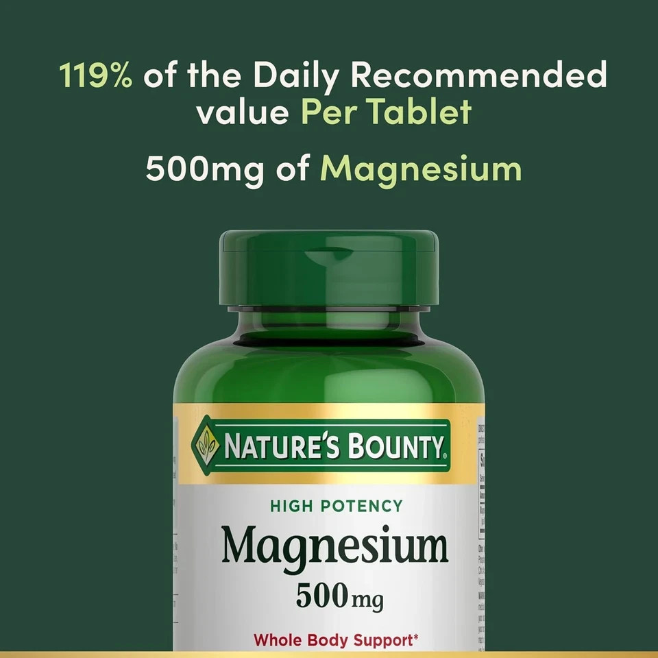Nature’s Bounty Magnesium 500 mg–200 Count (Pack of 1)- FREE2 Day Delivery