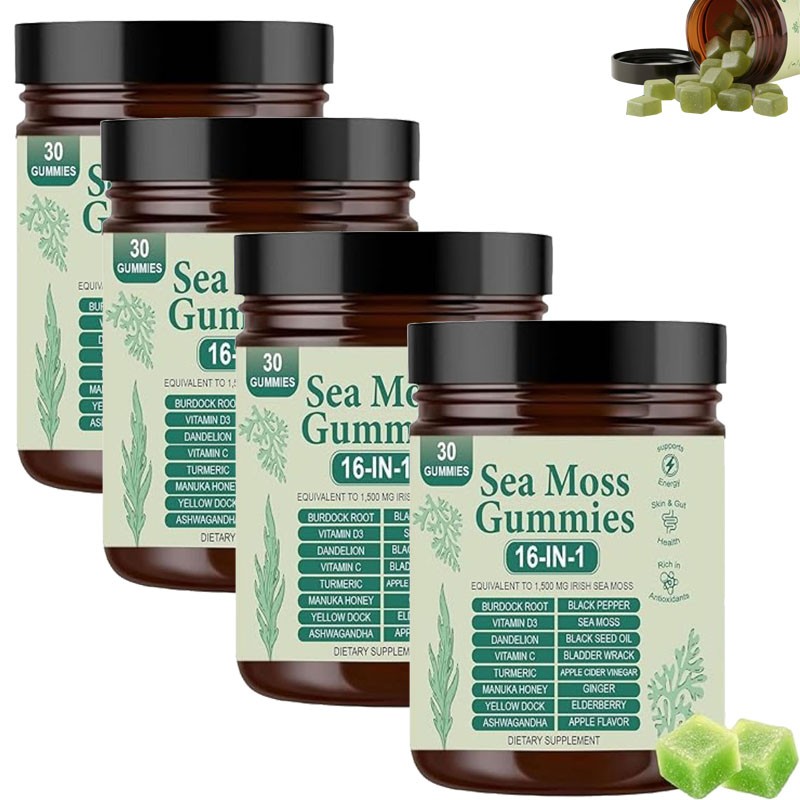 16 in 1 Sea Organic Moss Gummy | Irishmoss Extract 6000Mg | Green Apple Flavor.