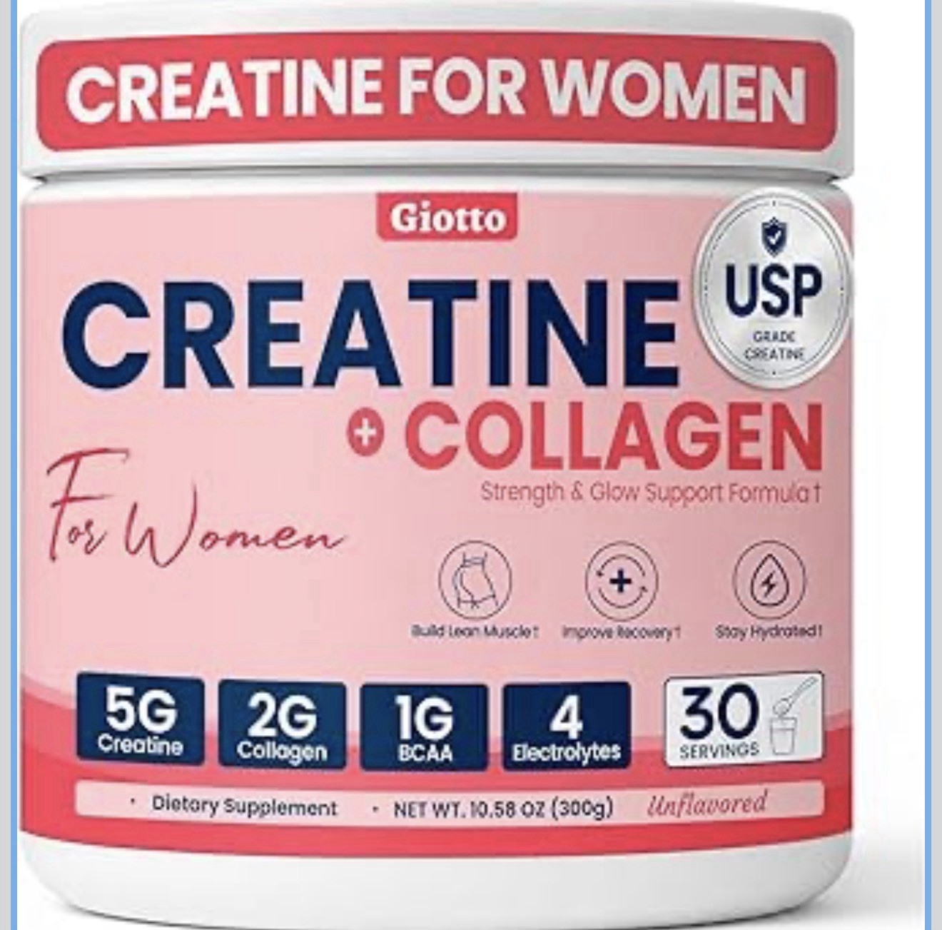 Giotto Creatine + Collagen w/ BCAA Biotin Women Unflavored 30 Serv