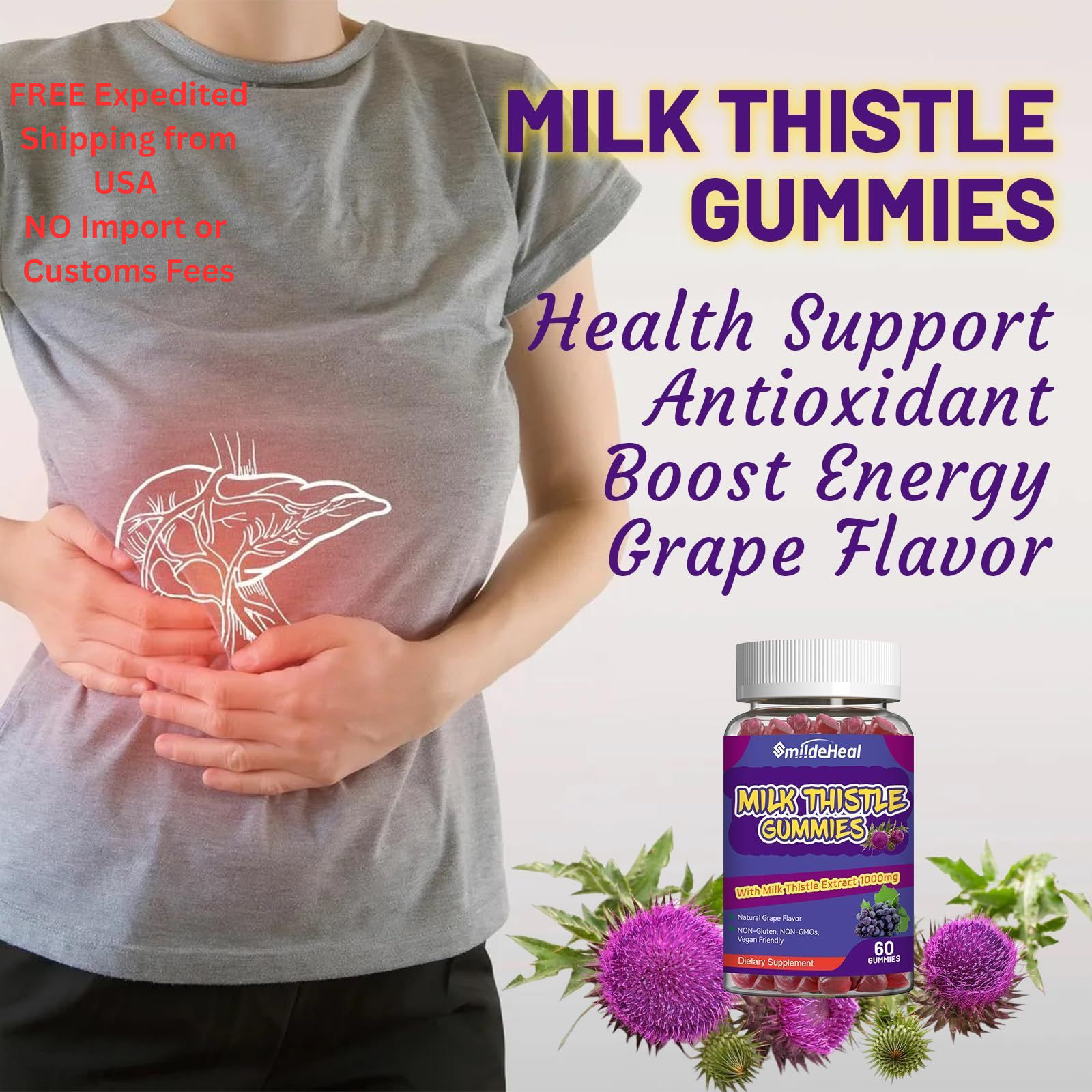 SmildeHeal Milk Thistle Gummies, Extract 60 Count (Pack of 1)