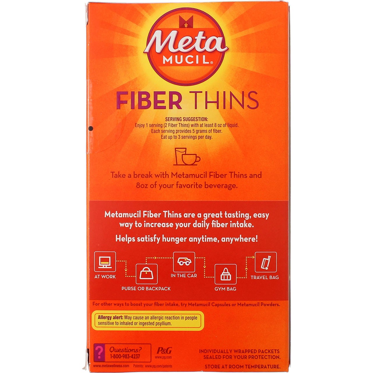 4 Pack Metamucil Fiber Thins Fiber Supplement, Cinnamon Spice, 9.3 oz, 12 Ct