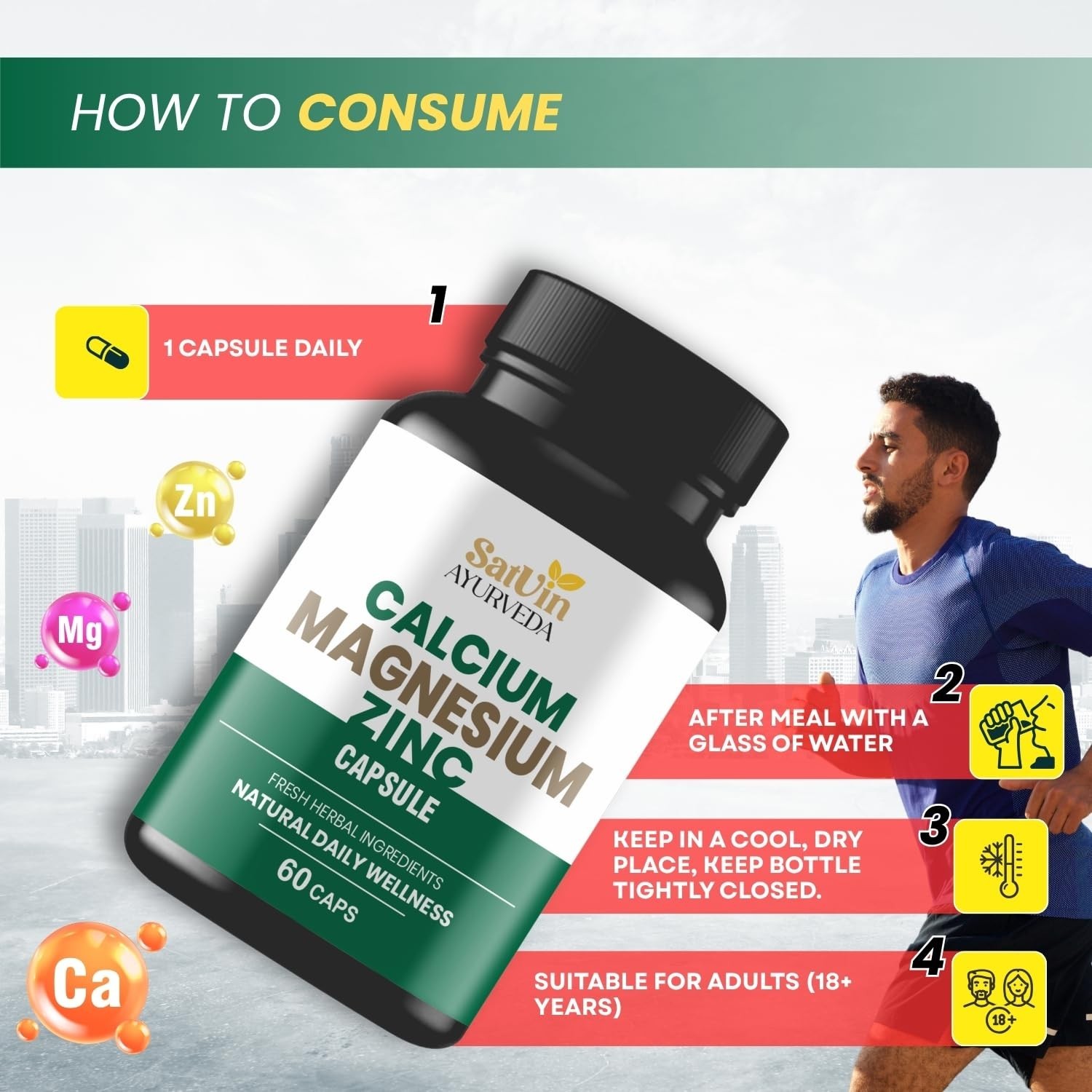 SAT.VIN AYURVEDA Calcium Magnesium Zinc 180 Veg Caps