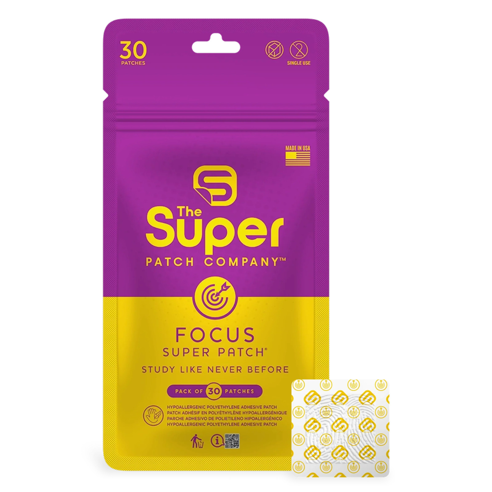 Super Patch FOCUS Concentration Patches 30-Pack Drug-Free No Stimulants Study