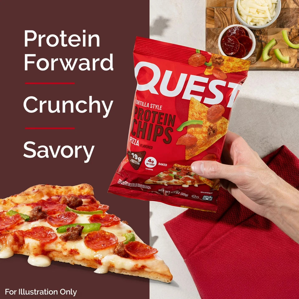 Quest Tortilla Style Protein Chips, Ques19g Protein,Pizza Flavor,1.1oz Bags,4 ct
