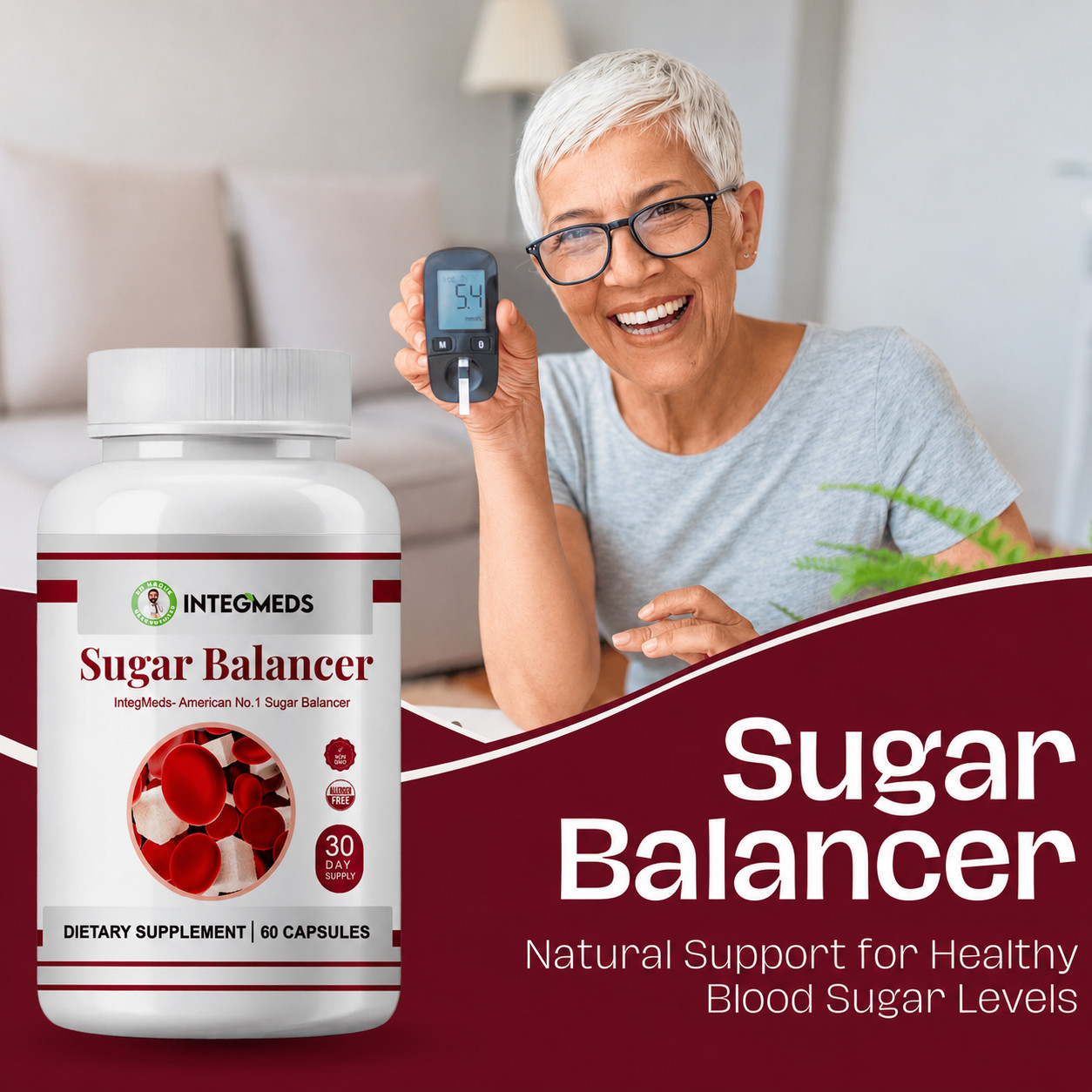Natural Glucose Support Sugar Balancer Dietary Supplement – 60 Capsules