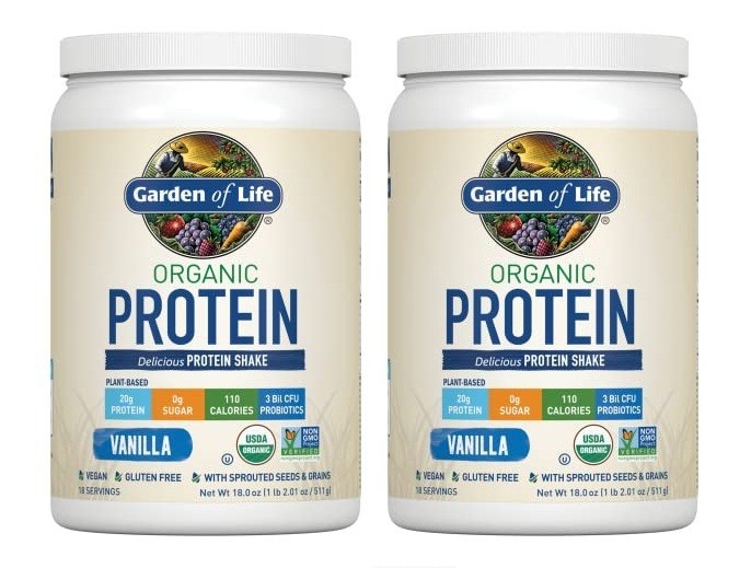 Pack 2 Garden of Life Organic Protein Powder, VANILLA, 20g, 19.05oz, 12/27