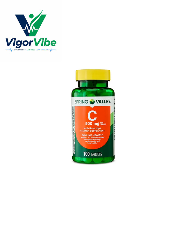 Spring Valley Vitamin C with Rose Hips 500 mg Tablets Immune Health 100 Count