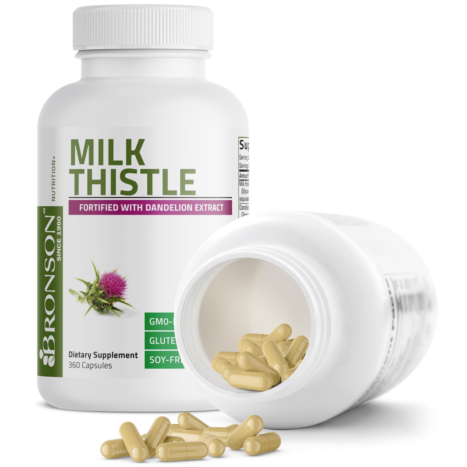 Bronson Milk Thistle Silymarin Marianum & Dandelion 360 Count (Pack of 1)