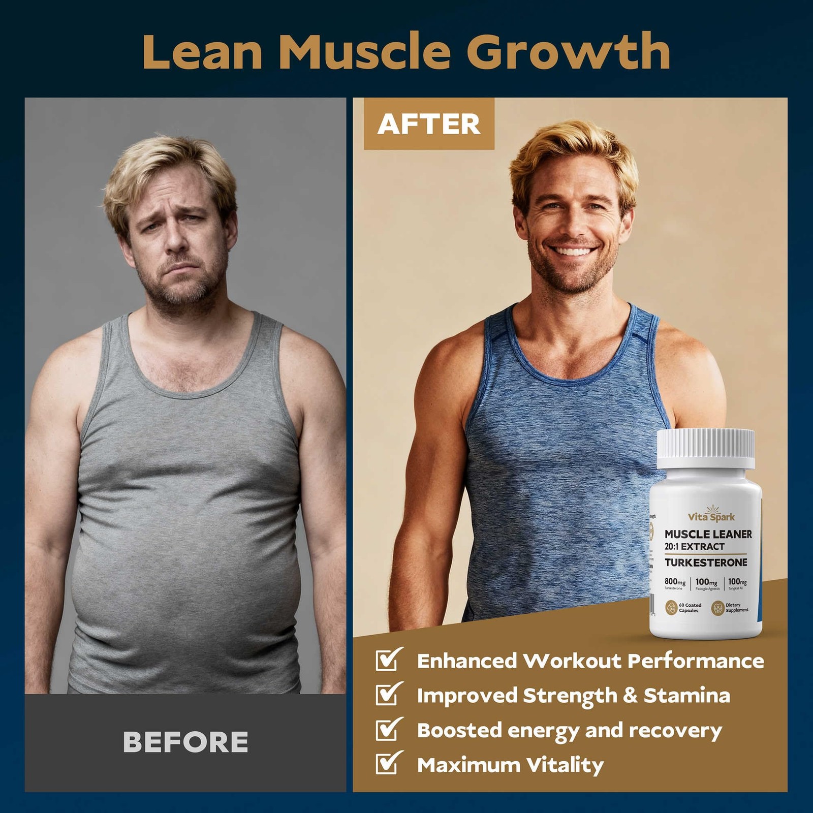 Vita Spark Turkesterone Muscle Leaner – High 60 Count (Pack of 3), White