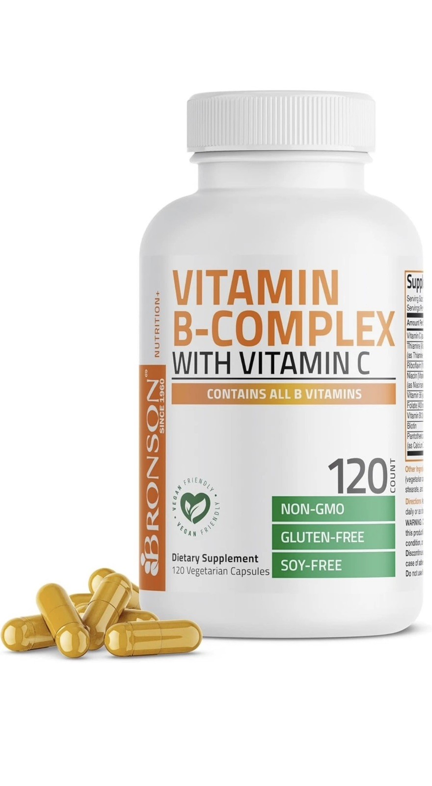 Bronson B-Complex with 120 Vegeterian Capsules Ct Brain Nervous System Support..