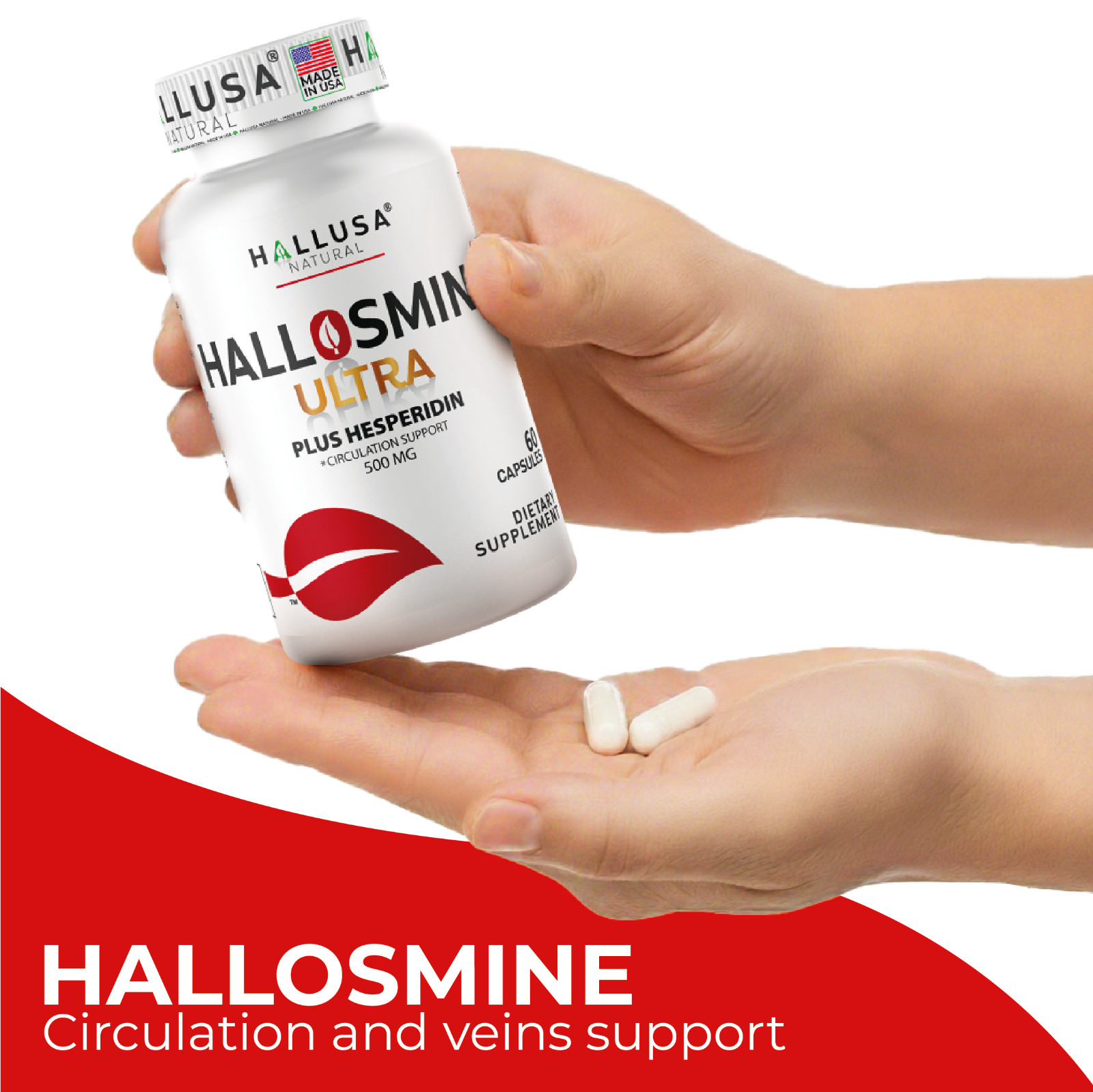 HALLOSMINE ULTRA Diosmin Hesperidin 650mg, Varicose Veins, Hemorrhoids, 60 caps