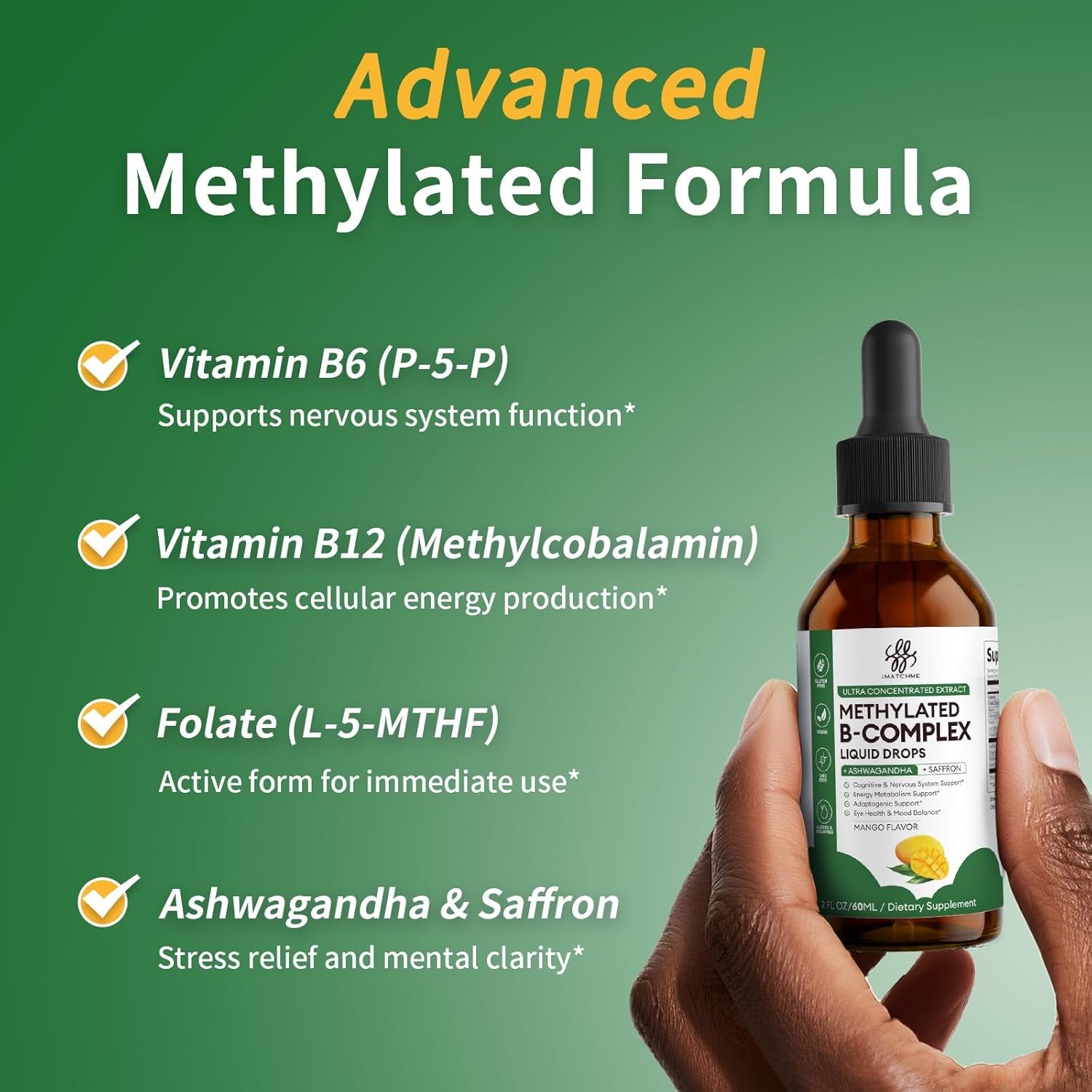 Vitamin B12 and B6 Liquid Drops, B12 Fast Absorption Vitamin B Complex 60ML