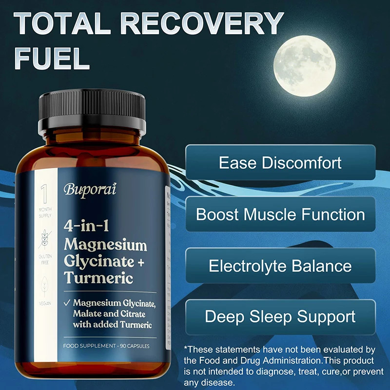 4-in-1 Magnesium Glycinate+Turmeric 180pcs,Support Nervous Health,Relieve Stress