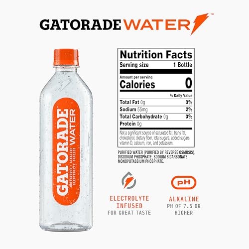 Gatorade Water, Unflavored, Electrolyte infused for 20 Fl Oz (Pack of 12)
