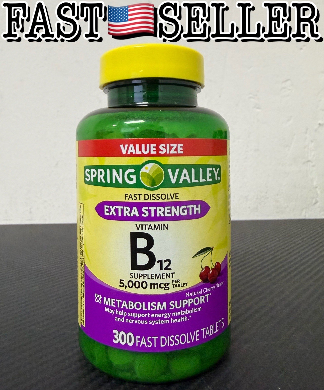 Spring Valley Extra Strength Vitamin B12, 300 Fast Dissolve Tablets, Cherry 8/26