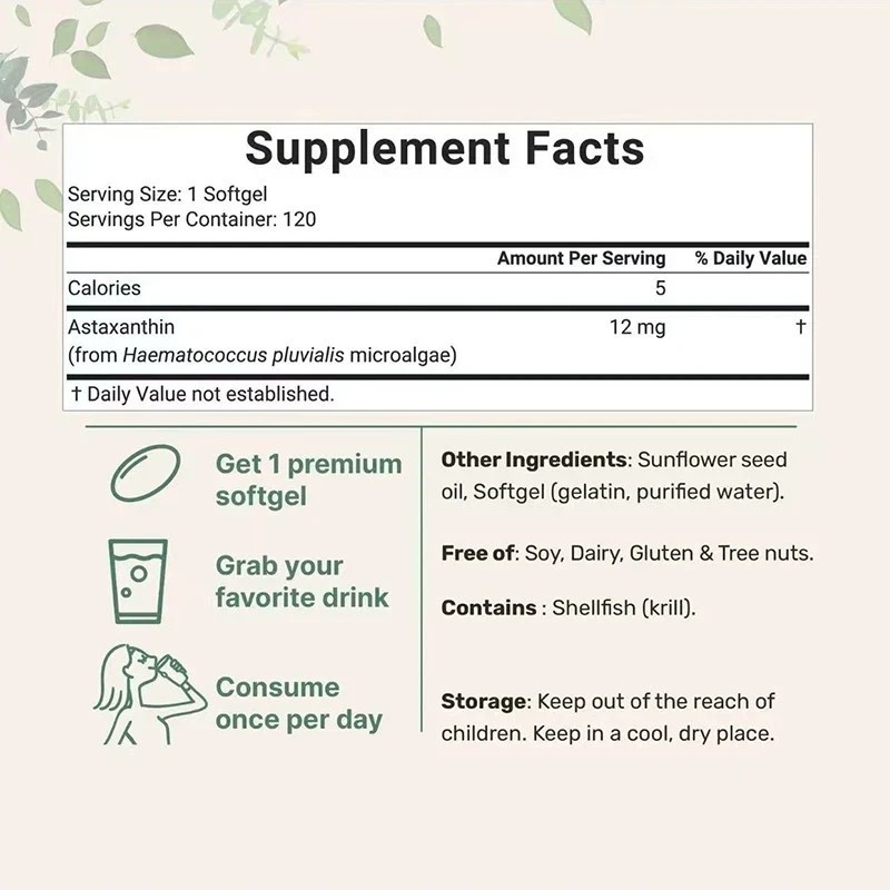 NEW Micro Ingredients Astaxanthin 12mg, 120 softgels, tanning pills, Strength-*