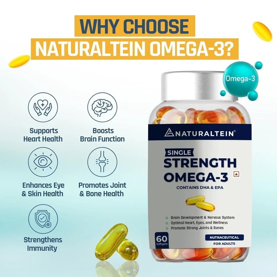 NATURALTEIN Omega 3 Fish Oil – 1000mg per Softgel | 60 Capsules F043