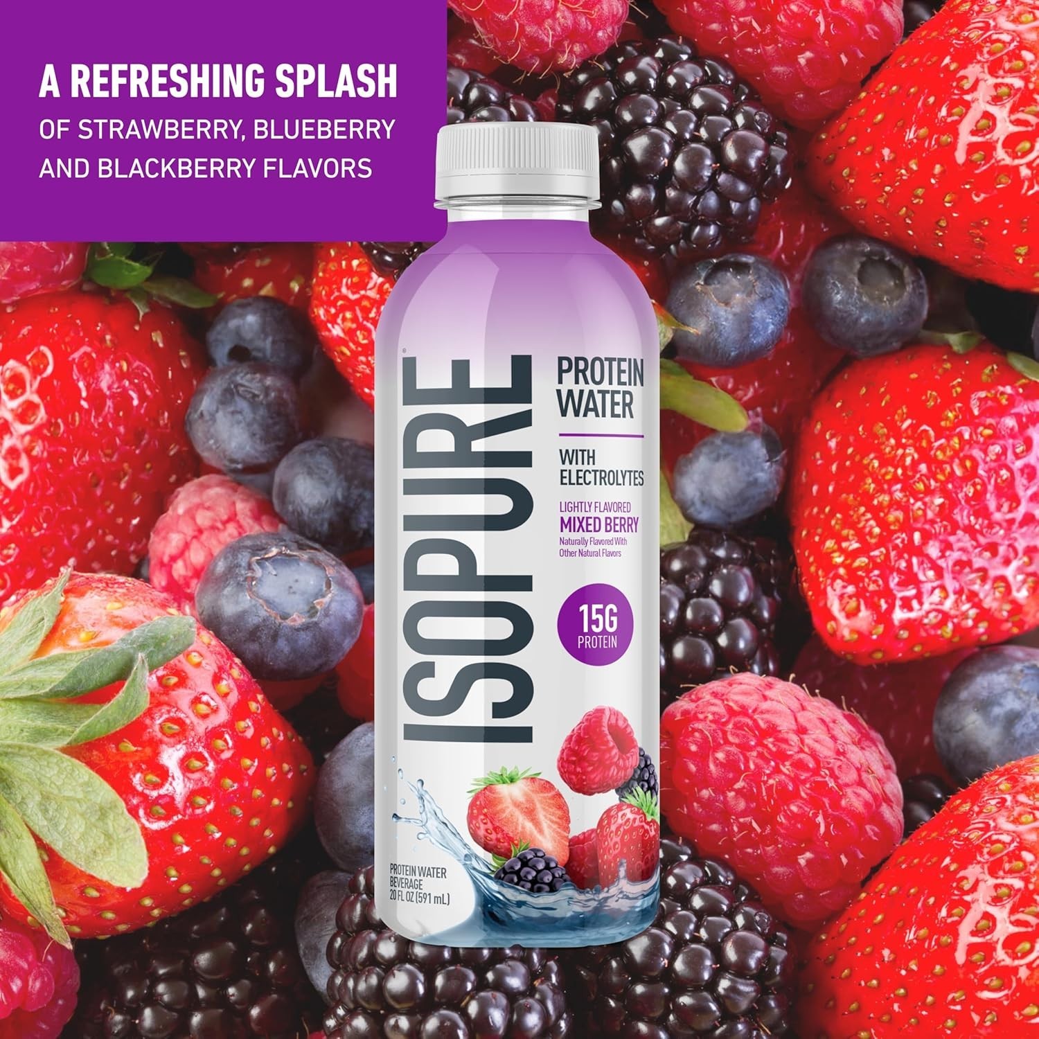 Isopure Clear Protein Water with Electrolytes, 15g, 20 fl oz,12-Pack