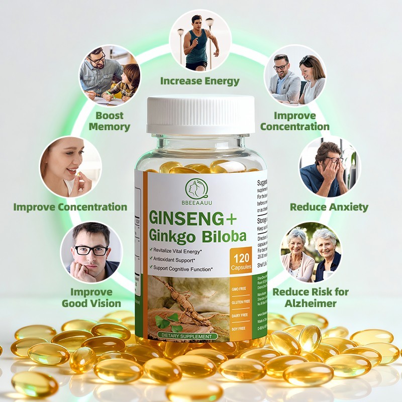 Panax Ginseng + Ginkgo Biloba & Ashwagandha Capsules High Strength Energy Focus