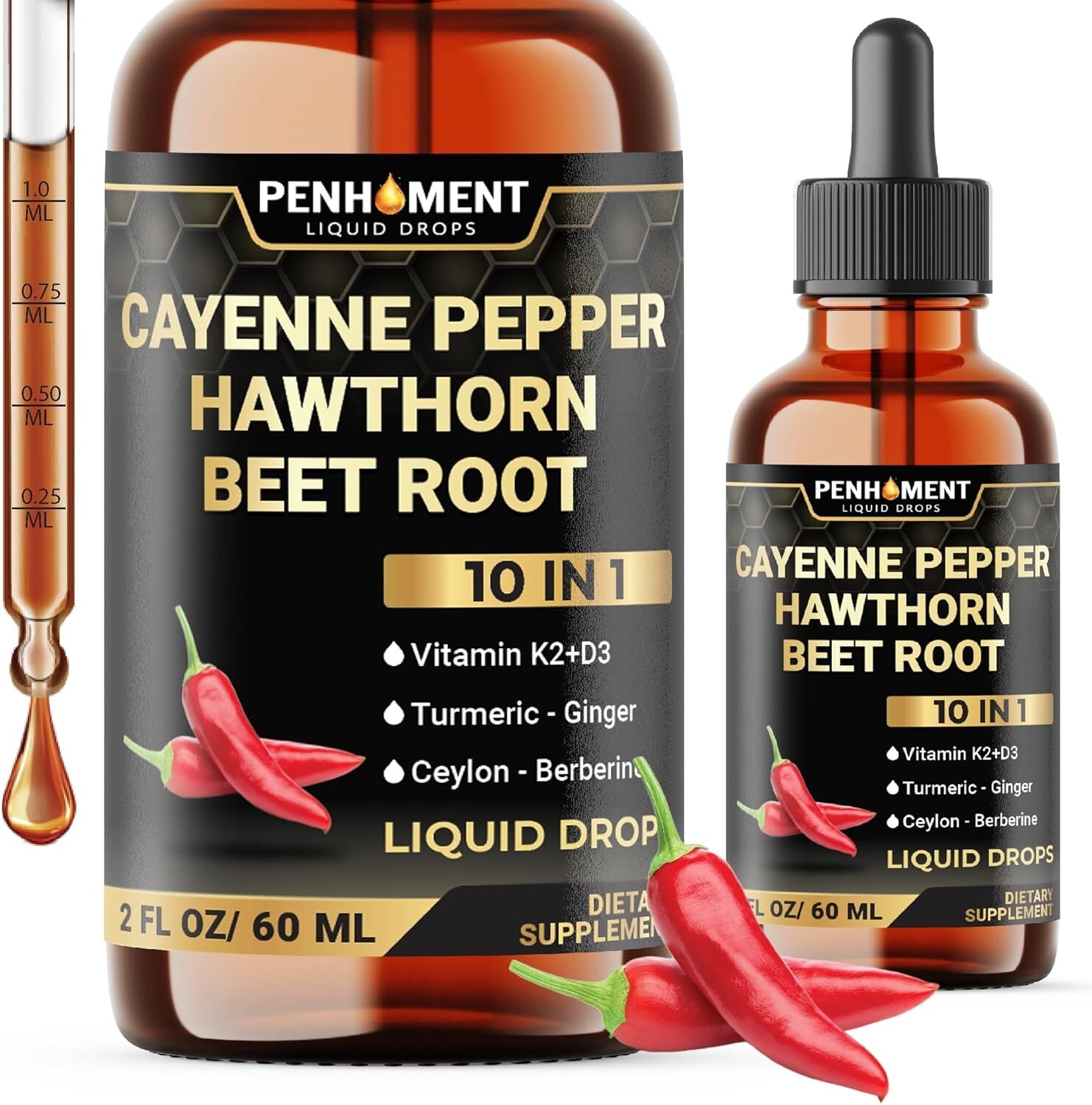 Cayenne Pepper Hawthorn Beet Root Turmeric Vitamin K2+D3 Liquid Drops 60ML – USA