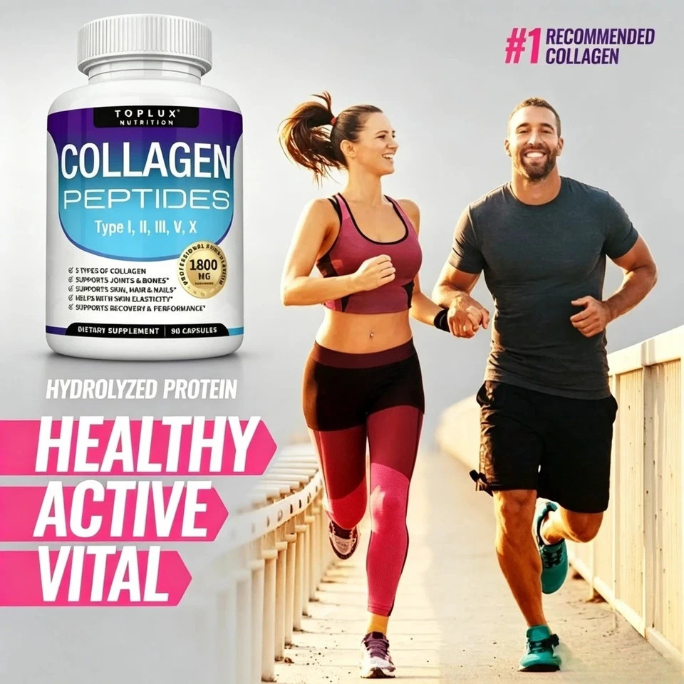 Toplux Nutrition 5-Type Collagen Peptides – Skin & Joint Support, 90 Capsules