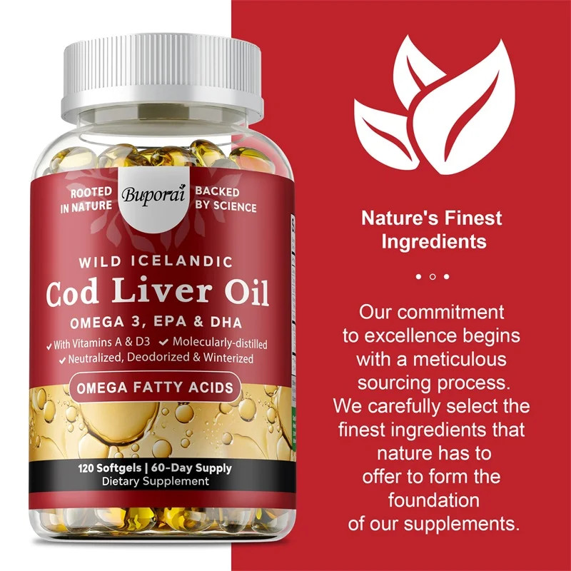 COD Liver Oil 120pcs, Supports Heart,Brain,Vision & Joint Health, Improve Memory