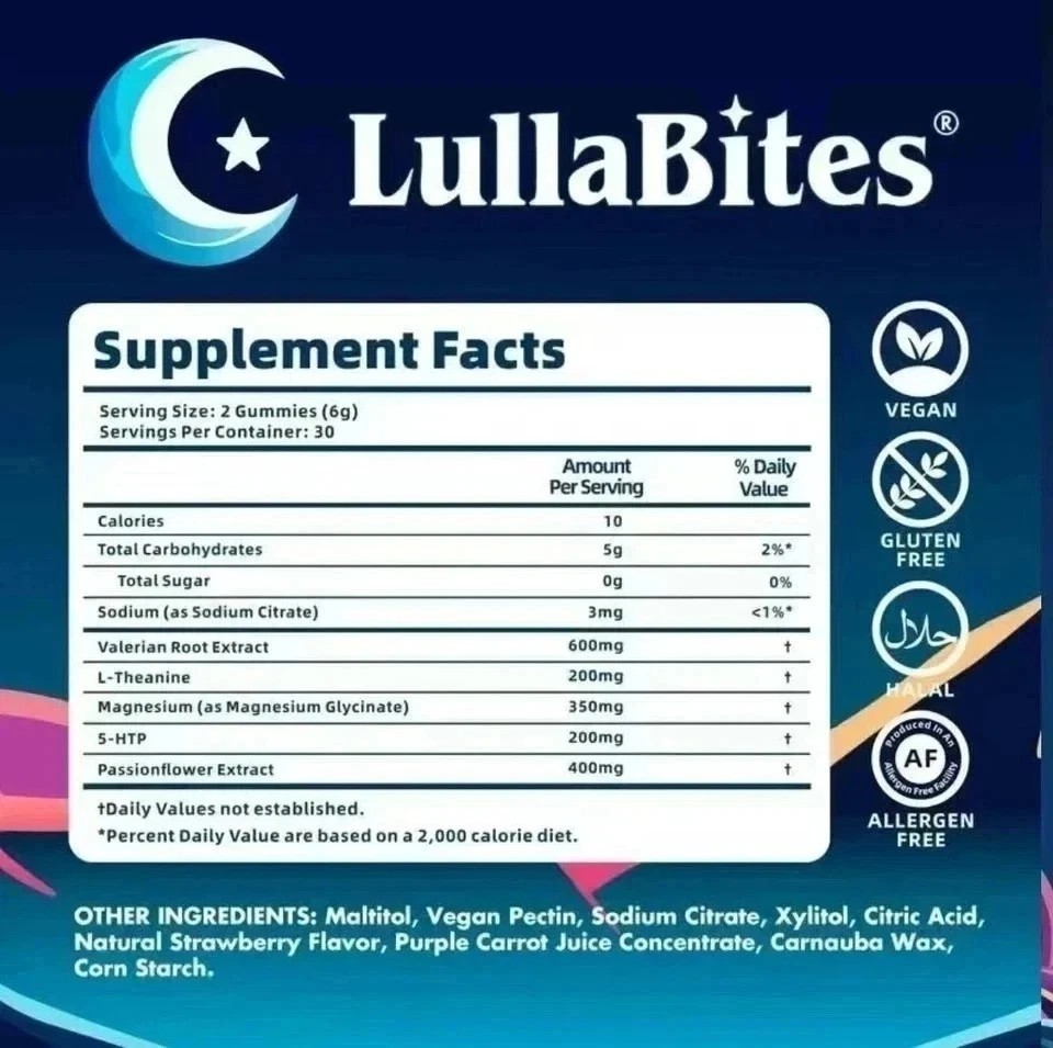 LullaBites Natural Sleep Gummies – Sweet Strawberry Stars, Melatonin-Free