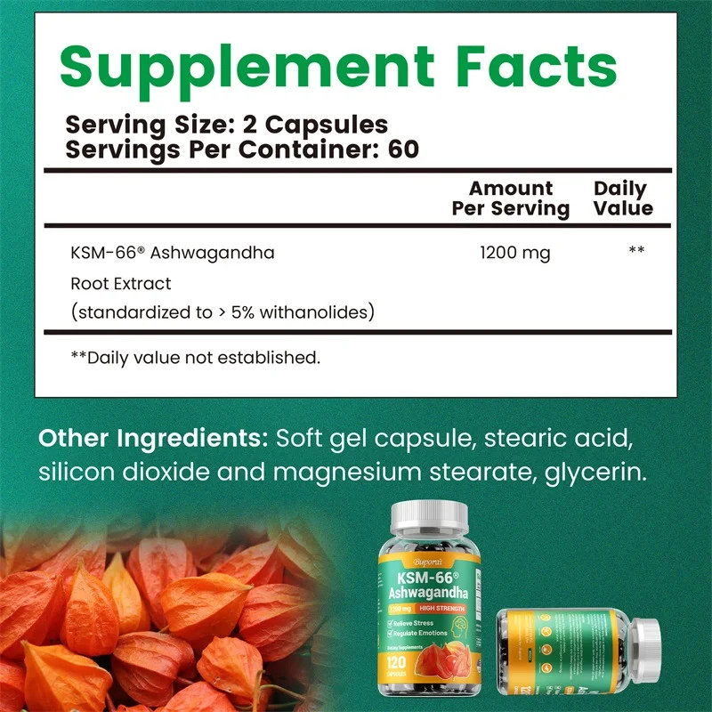 KSM-66 Ashwagandha 120pcs – Deep Sleep, Reduce Stress, Improve Brain Function