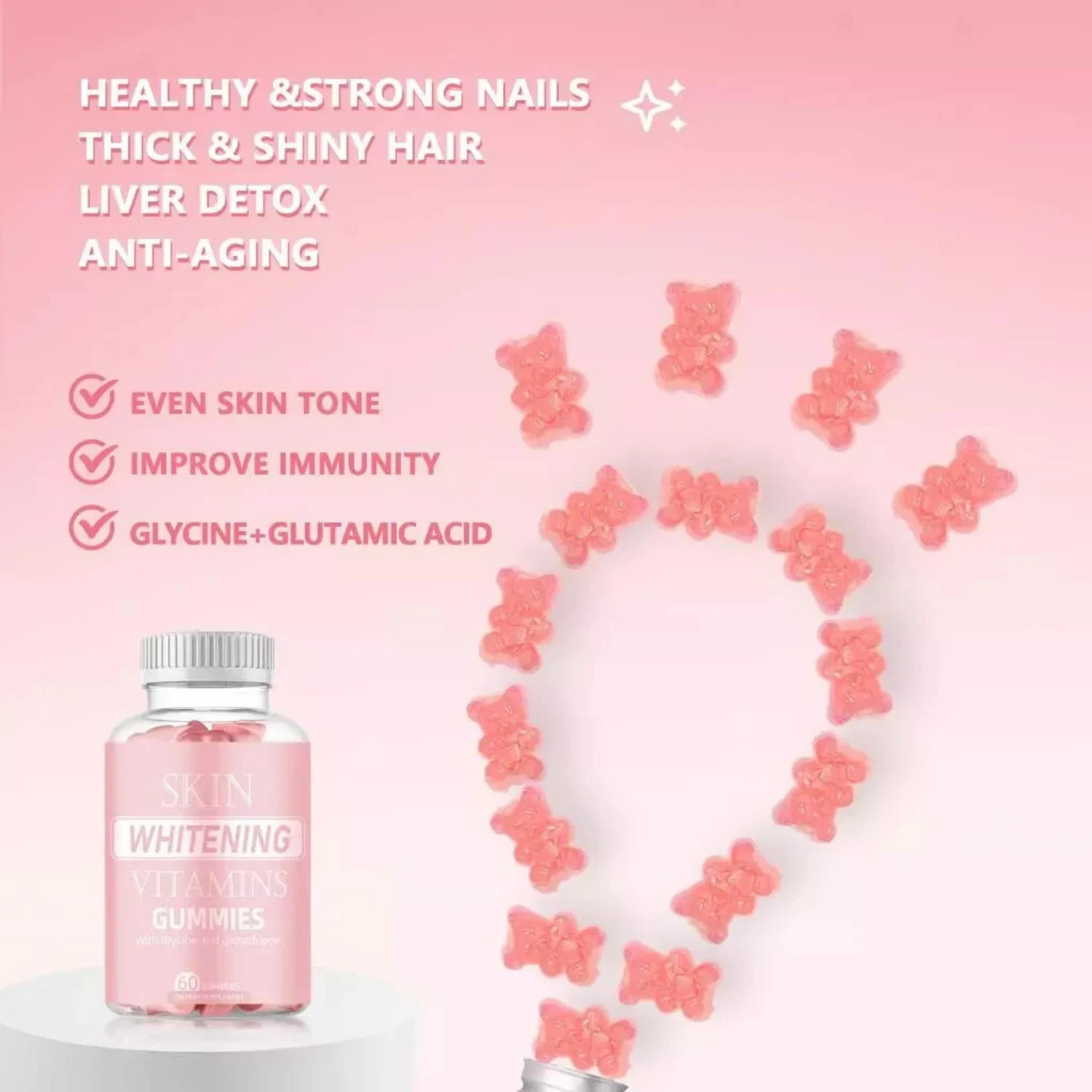 BIYODE Glutathione Gummies Vegan Skin Glow with Biotin L-Glutathione VitC 60′