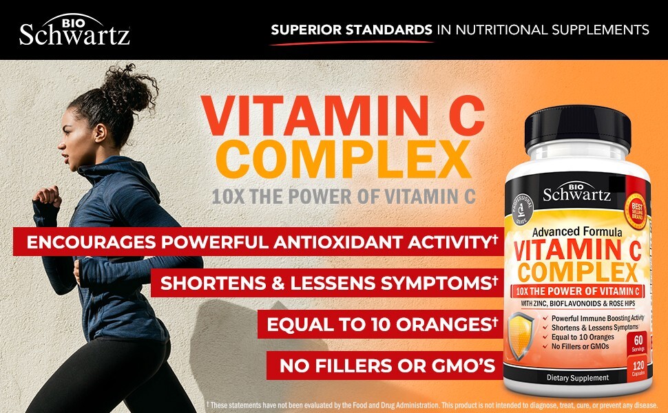 Vitamin C Complex Supplement, Vitamin C 1000mg Capsules w/ Rose Hips Zinc 120 ct
