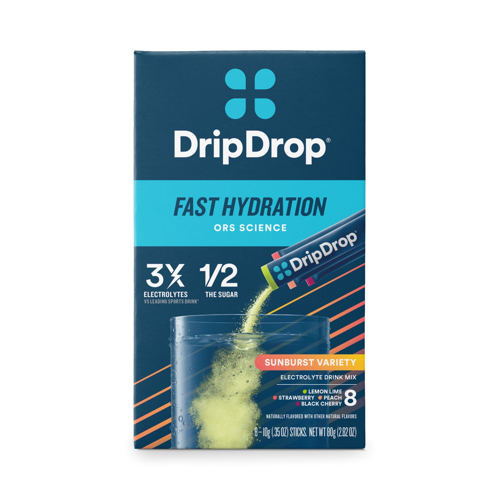 DripDrop Sunburst Electrolyte Powder Mix, Lemon Lime, Strawberry, Peach, Cherry