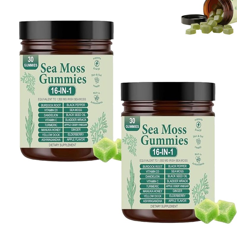 16 in 1 Sea Organic Moss Gummy | Irishmoss Extract 6000Mg | Green Apple Flavor.