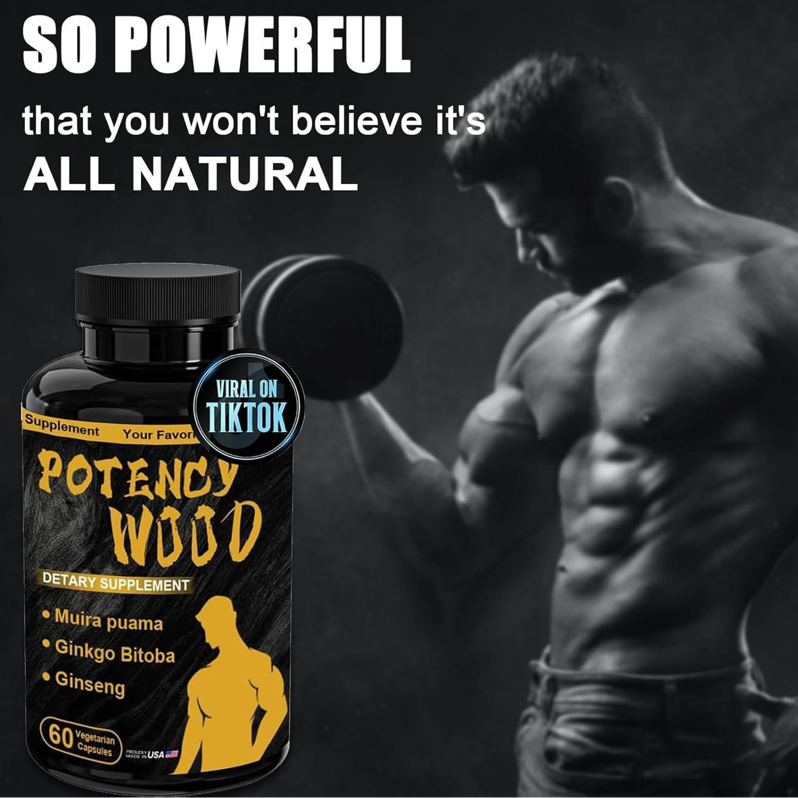 Herbal Supplements 60 Capsules, Potency Wood Ginseng Ashwagandha Gingko Tribulus