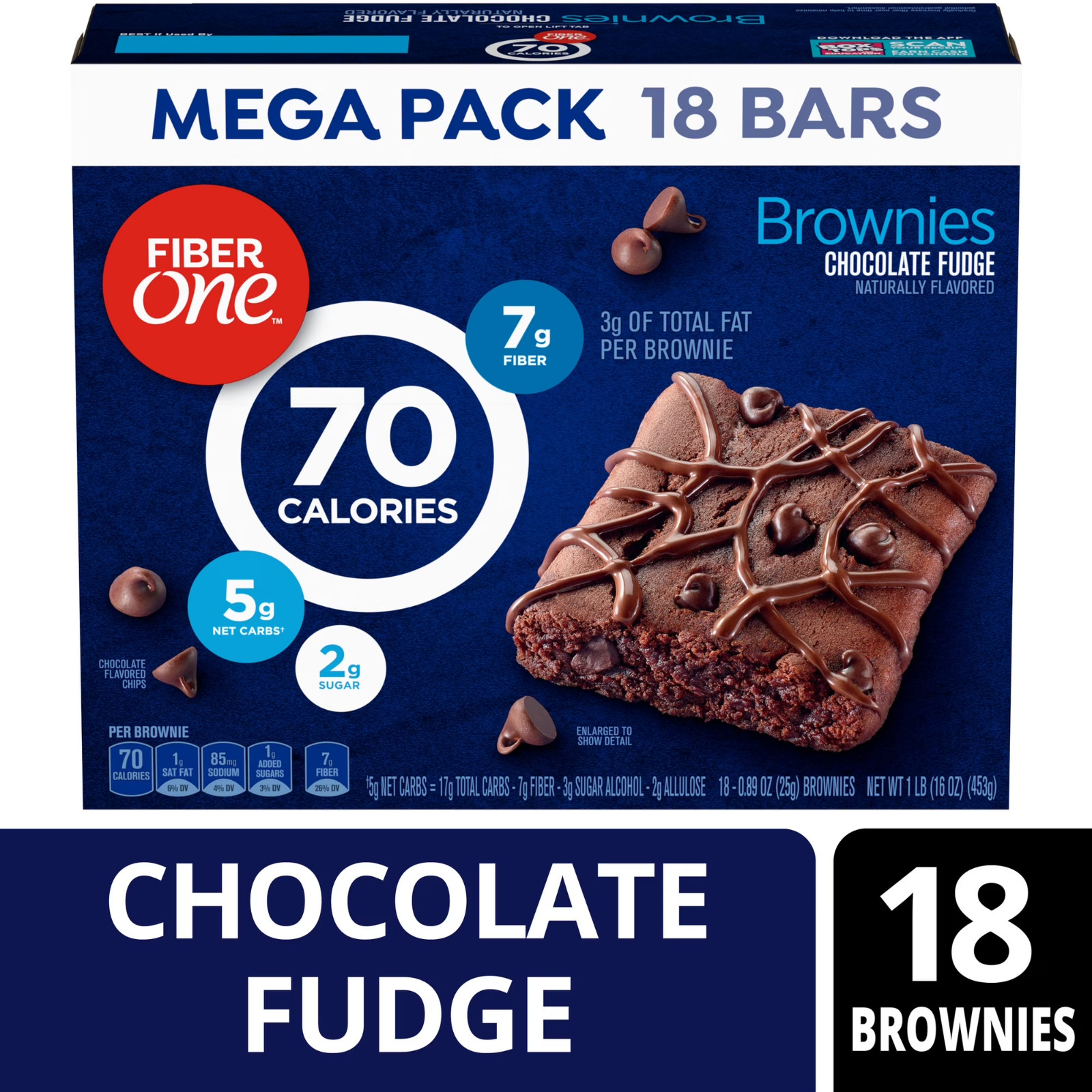Fiber One 70 calorie Brownies chocolate Fudge snack Bars mega Pack 18 Bars……