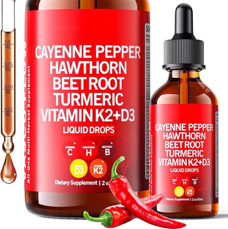 Pepper Cayenne Hawthorn Beet Root Turmeric Vitamin K2+D3 Liquid Drops 60ML ~US