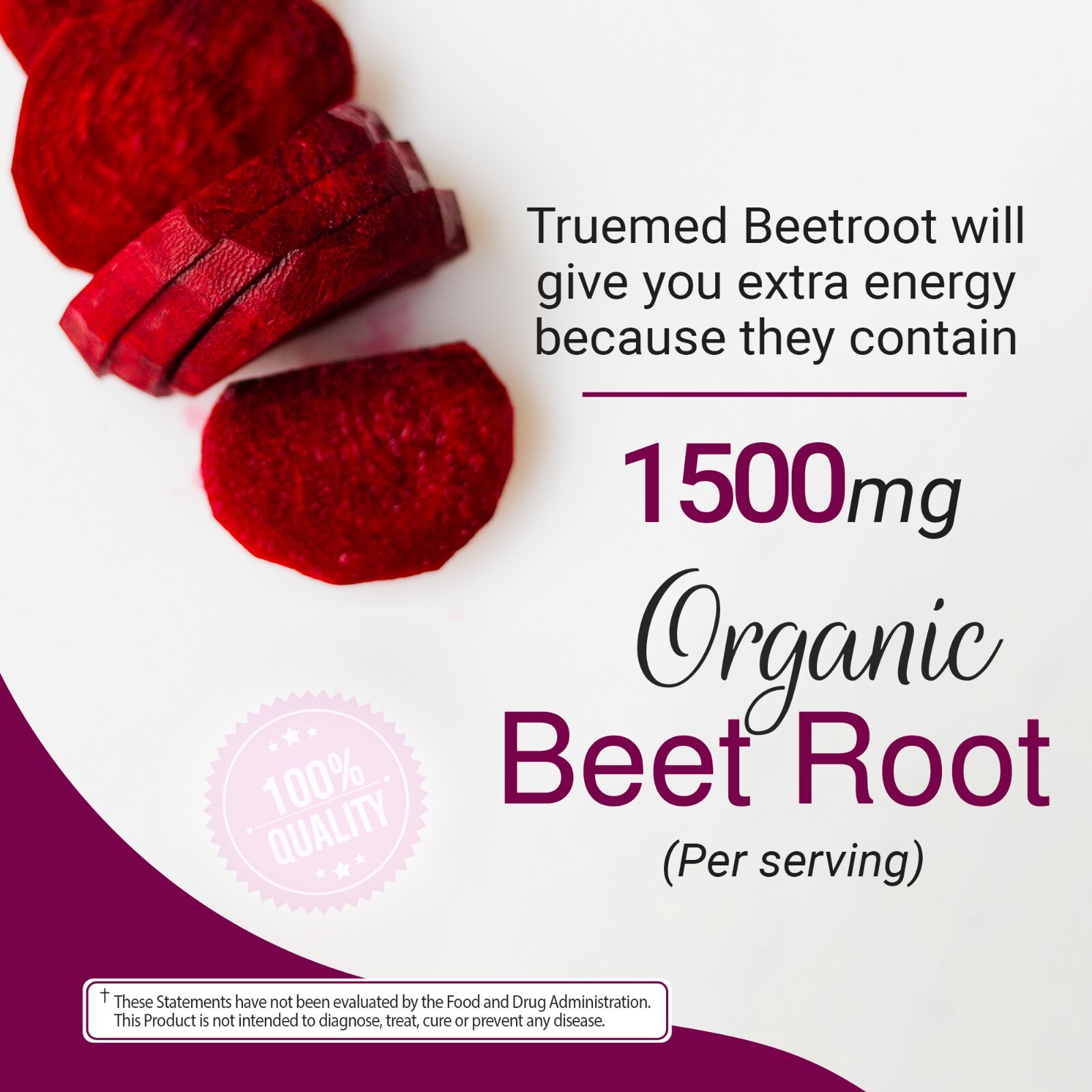 TrueMed Beetroot Supplement, Beet as Beta Vulgaris 1500 Mg 60 Capsules
