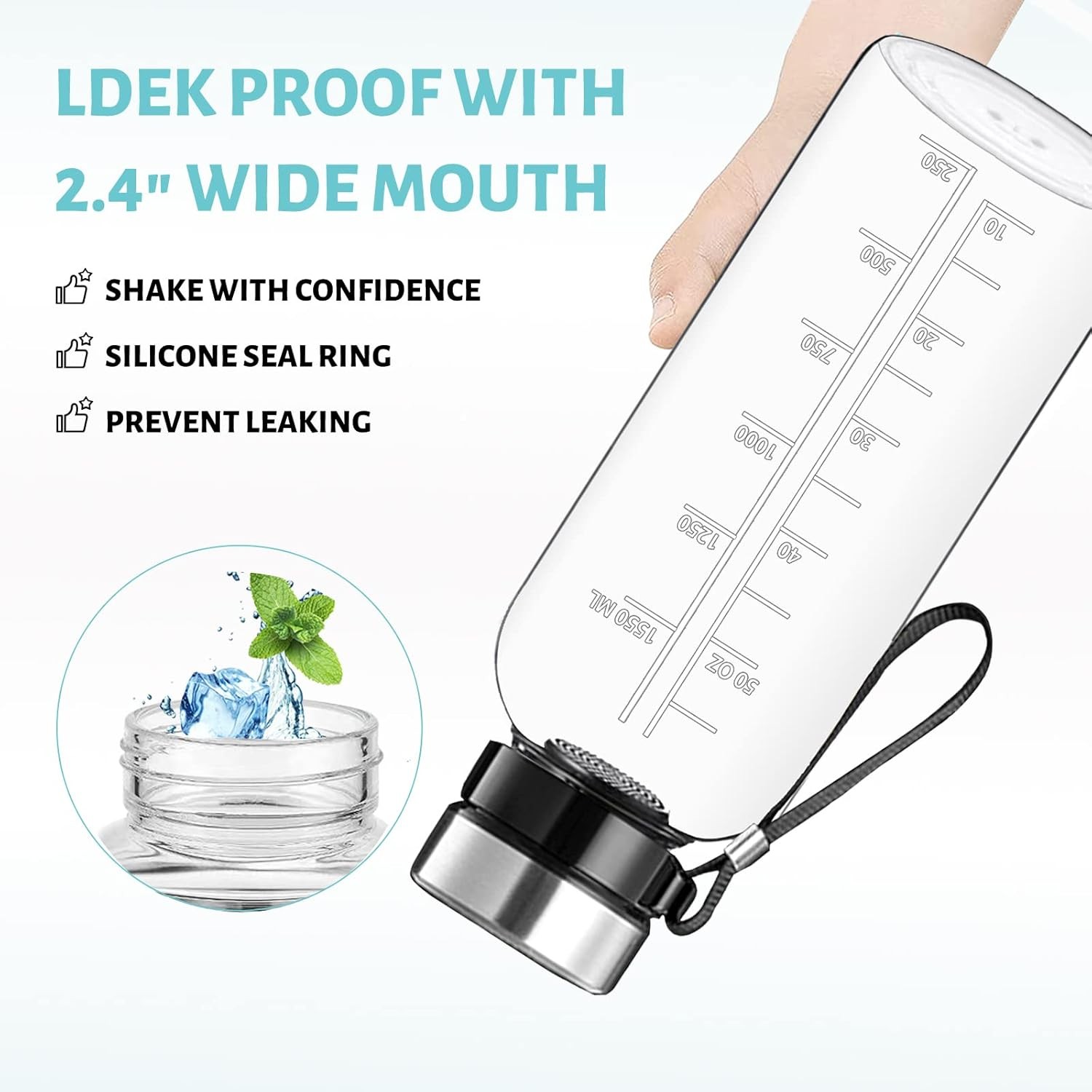 64 OZ Glass Water Bottle – Large Resuable Borosilicate 64 Ounces, Filter Lid