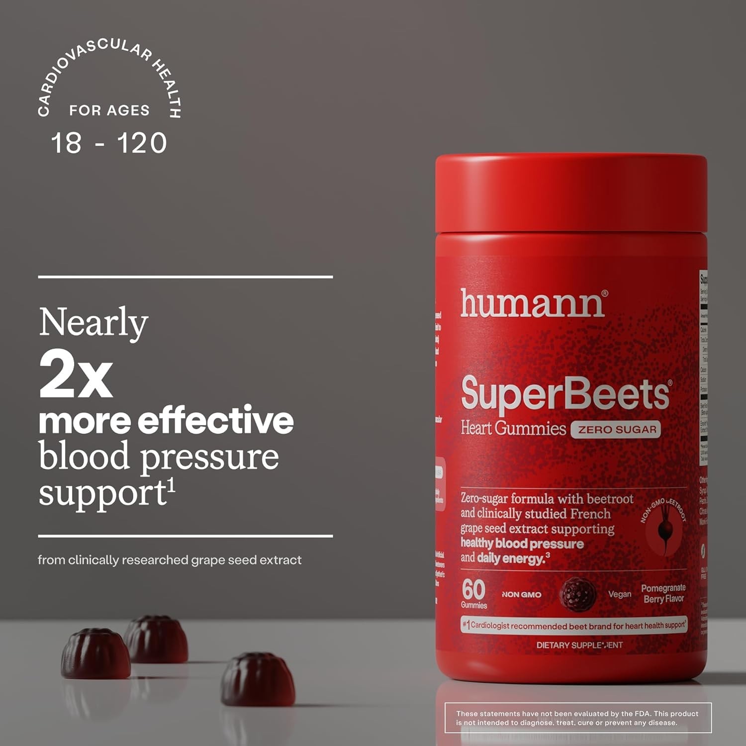 Humann SuperBeets Heart Chews, Pomegranate Berry 60 ct.(pack of 2)
