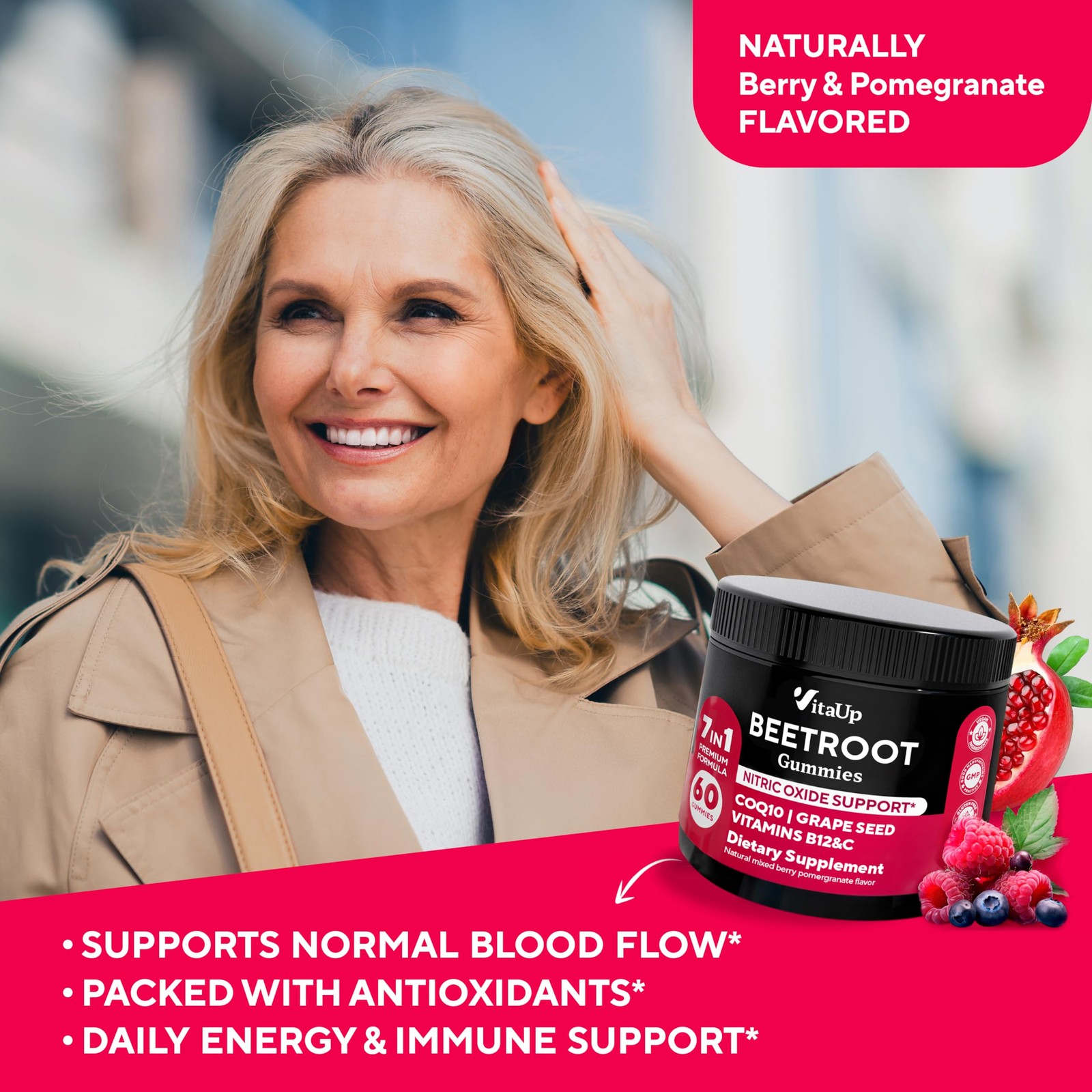 VitaUp Beet Root Gummies – Beetroot Gummies with CoQ10, Grape Seed, Vitamin C…