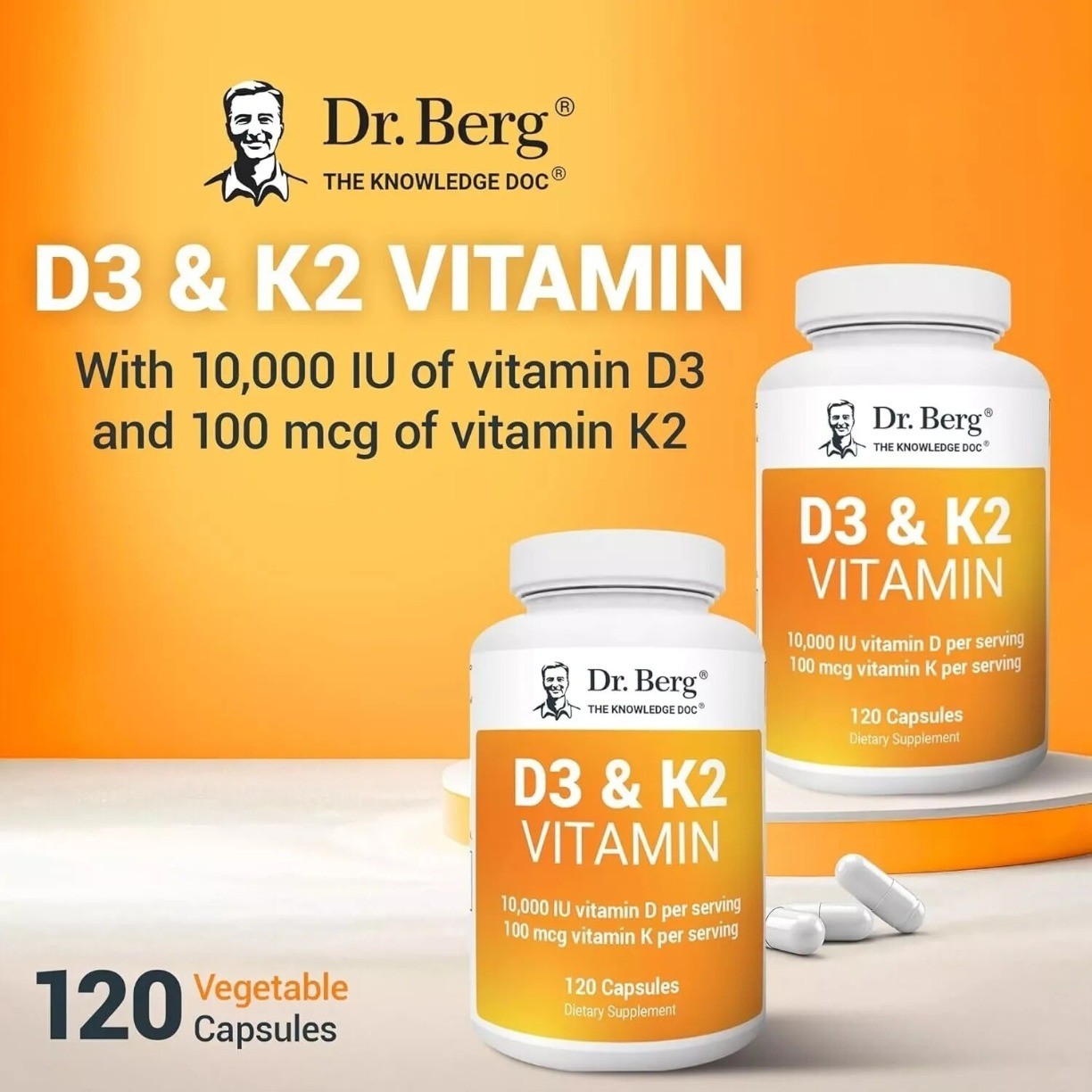 Dr. Berg’s Nutritionals 100mg Vitamin D3 & K2 Supplement 120 Capsules