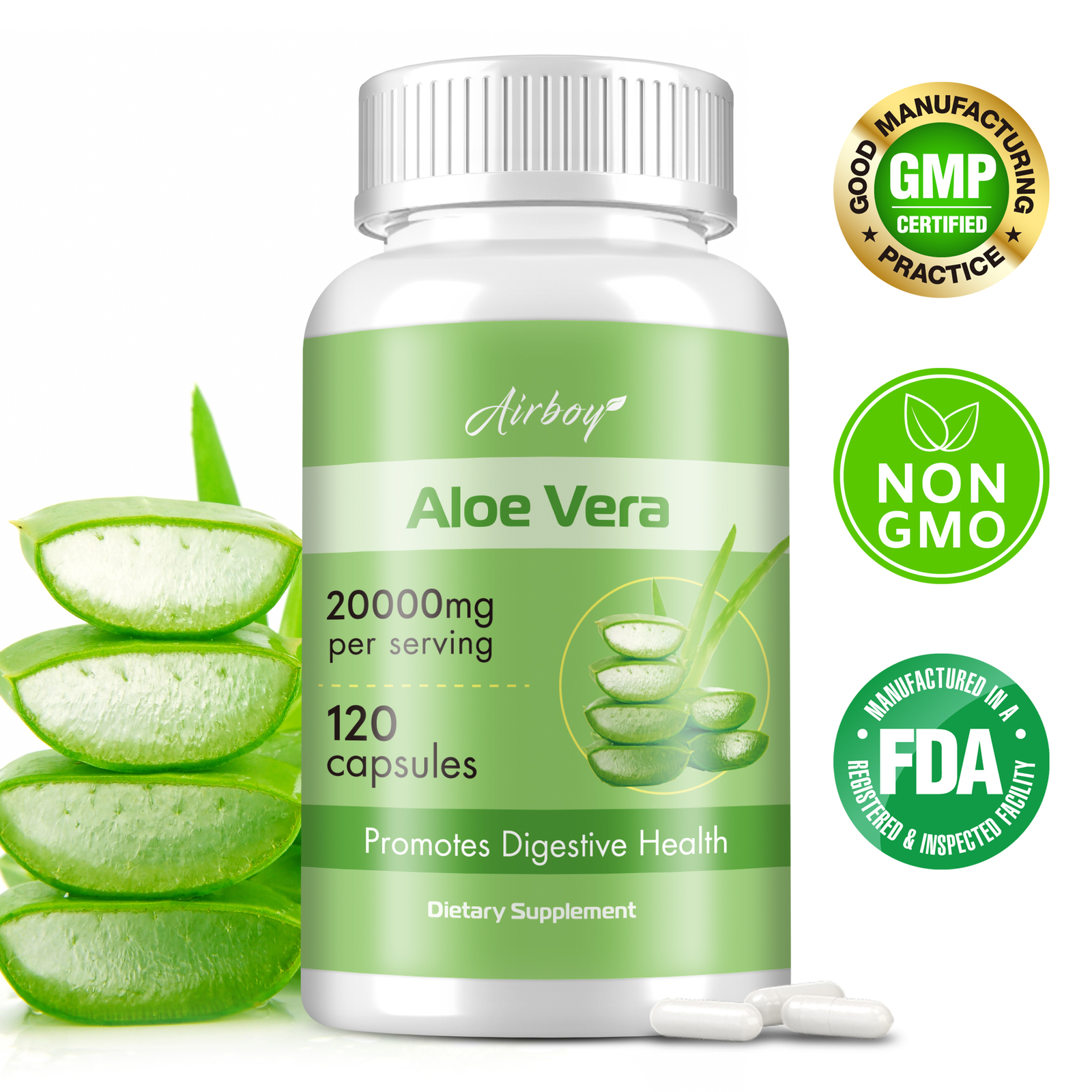 Aloe Vera Capsules 20000mg – Health Immune, Detox Cleaning, Digestive Support