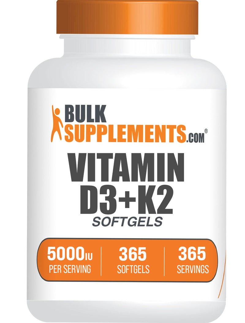 BulkSupplements Vitamin D3 + K2 , 5000IU-50000UI – 365 Capsules